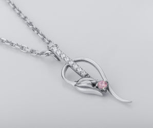 Tulip Pendant with Pink Gem, 925 Silver