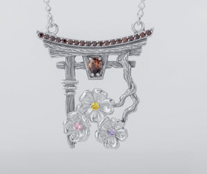 Torii Japanese Arch Pendant with Gems, 925 Silver