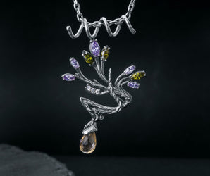 Branch with Buds and Gems, 925 Silver