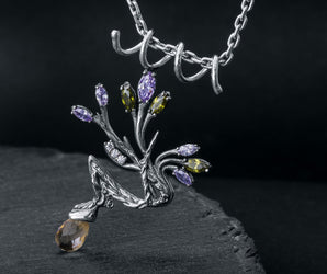 Branch with Buds and Gems, 925 Silver