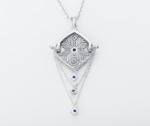 Ukrainian Amulet with Traditional Ornament and Gems, 925 Silver