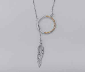 Creative Personality Feather Pendant with Gems, Rhodium Plated 925 Silver