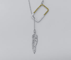 Creative Personality Feather Pendant, Rhodium Plated 925 Silver