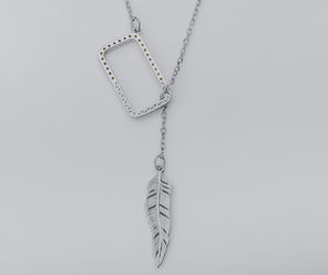 Creative Personality Feather Pendant, Rhodium Plated 925 Silver