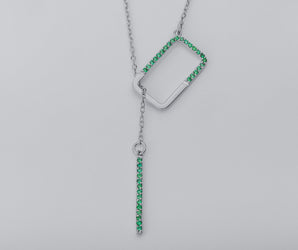 Strict Personality Pendant with Green Gems, Rhodium Plated 925 Silver