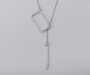 Strict Personality Pendant with Green Gems, Rhodium Plated 925 Silver