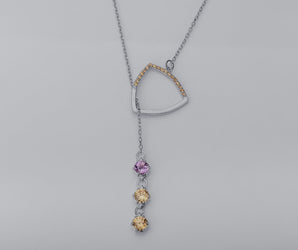 Bright Personality Pendant with Purple and Shampagne Gems, Rhodium Plated 925 Silver