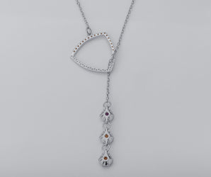 Bright Personality Pendant with Purple and Shampagne Gems, Rhodium Plated 925 Silver