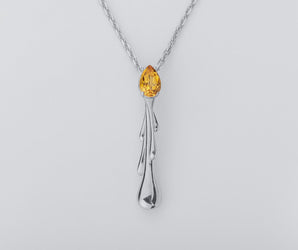 Candle Flame Citrine Pendant, Rhodium plated 925 silver