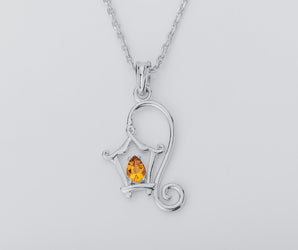 Lamplighter Candle Pendant with Citriine Gem, Rhodium Plated 925 silver