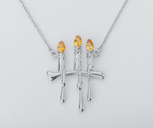 Molten Candles Pendant with Citrine Gems, Rhodium plated 925 Silver