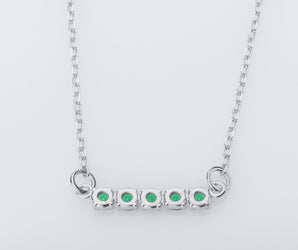 Minimalistic Necklace with Green Gems, 925 Silver