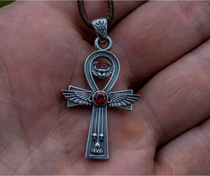 Ankh Symbol Pendant with Cubic Zirconia Sterling Silver Egypt Jewelry
