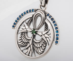 925 Silver Ankh Symbol Pendant with Cubic Zirconium Gems, Handmade Egyptian Jewelry