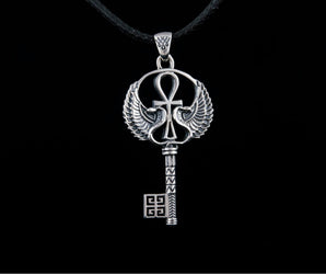 Key with Ankh Symbol Pendant Sterling Silver Egypt Jewelry