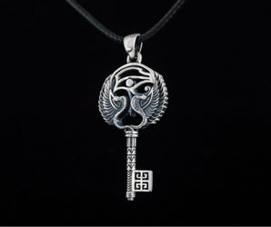 Unique Handmade Key Pendant with Egypt Symbols Sterling Silver Jewelry