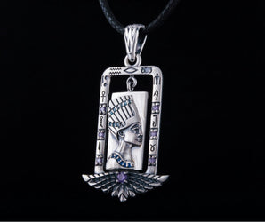 Egypt Pendant with Isida and Gems Sterling Silver Jewelry