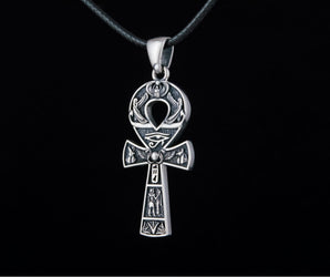 Ankh Pendant with Egypt Symbols Sterling Silver Handmade Egyptian Jewelry