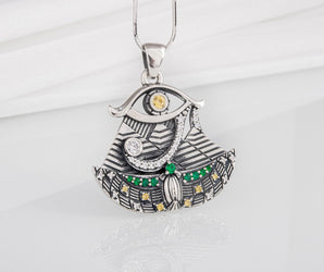 The eye of Ra sterling silver pendant with ancient Egypt ornament and gems, unique handcrafted jewelry