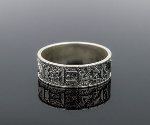 Ring with Egypt Symbols Ornament Sterling Silver Handmade Jewelry