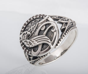 Sterling Silver Egypt Ring with Falcon Horus, God of Sky, Unique Handmade Jewelry