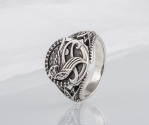 Sterling Silver Egypt Ring with Falcon Horus, God of Sky, Unique Handmade Jewelry