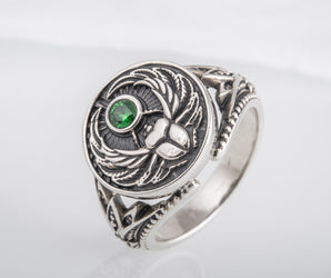 Sterling Silver Egypt Ring with Scarab, Handmade Egyptian Jewelry