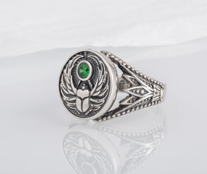 Sterling Silver Egypt Ring with Scarab, Handmade Egyptian Jewelry