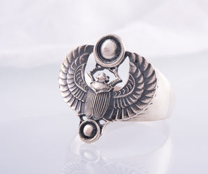 925 Silver Egypt ring with Scarabeus and Horus wings, Unique Handmade Jewelry