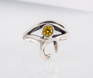 925 Silver Egypt ring Eye of Ra and Yellow gem, Unique Handmade Jewelry