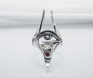 Sterling Silver Anubis Ring with Eye of Horus, Handmade Egypt Jewelry