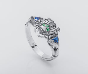 Scarab Egyptian Ring with Gems, 925 silver