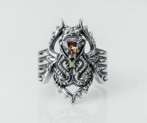 Egyptian Scarab Statement Ring with Gem, 925 silver