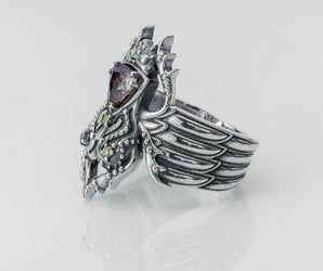 Egyptian Scarab Statement Ring with Gem, 925 silver
