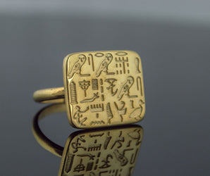 Unique Ring with Egypt Symbols Gold Jewelry