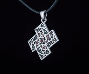 Pendant with Geometry Ornament and Gems Sterling Silver Jewelry