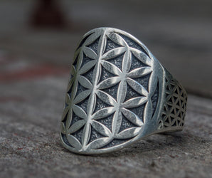 Flower of Life Symbol Ring Sterling Silver Unique Jewelry