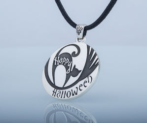 Halloween Pendant with Black Cat Sterling Silver Jewelry