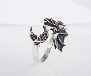 Halloween Ring with Bat and Moon Sterling Silver Jewelry