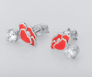 Poppy Flower Earrings with Red Enamel, 925 silver