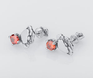 Poppy Flower Earrings with Red Gem, 925 silver