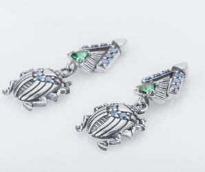 Scarab Egyptian Earrings with Gems, 925 silver