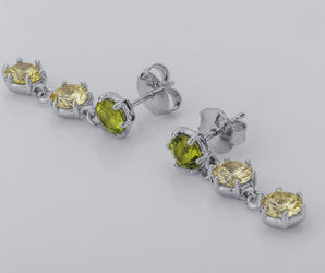 Bright Personality Earrings with Yellow and Shampagne Gems, Rhodium Plated 925 Silver
