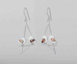 Little Birdies Earrings with Gems, 925 silver
