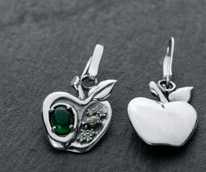 Apple Earrings with Gems, 925 Silver