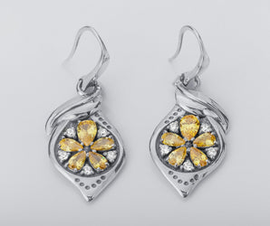 Lemon Earrings with Gems, 925 Silver