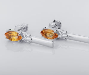 Candle Earrings with Citrine, Rhodium plated 925 silver