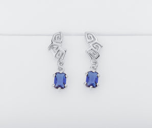 Sea Whirlpools Earrings with Blue Gems, 925 silver