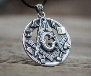 Masonic Pendant with Symbols Sterling Silver Handmade Jewelry