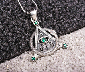 925 Silver Masonic Pendant with Eye of Providence and Gems, Unique handmade Jewelry